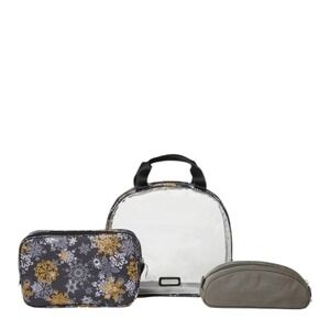 Baggallini 3pc Makeup Kit Black Gold Snowflake Cosmetic Travel Organizer Pouches